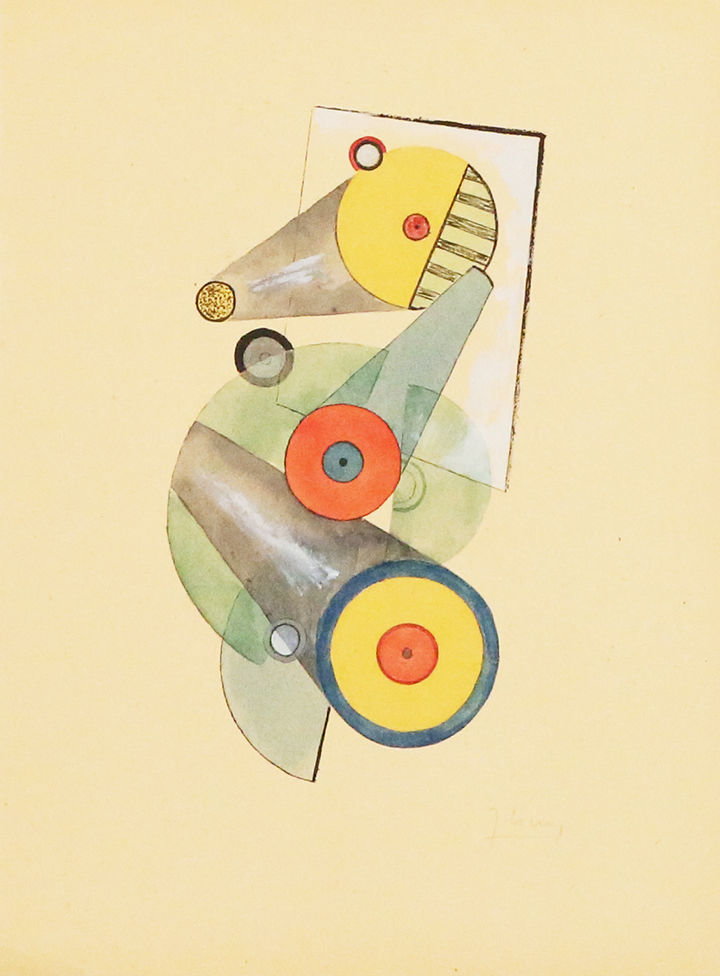 Jozsef Csaky, Komposition mit farbigen Kreisen und Zylindern