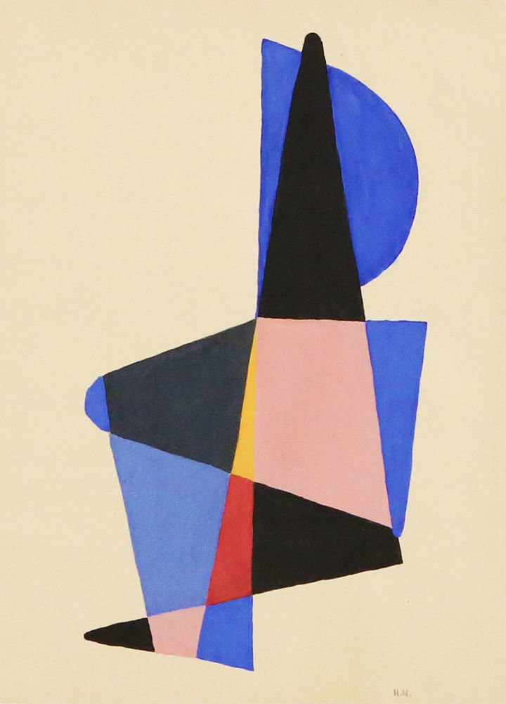 22 x 29.5 cm, Aquarell Gouache, handsigniert, Abstrakte Zeichnung mit farbigen zerschnittenen Flächen