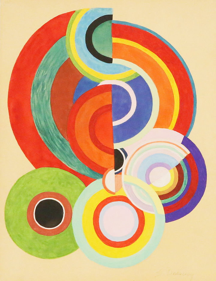 30.7 x 39.5 cm, Aquarellzeichnung handsigniert, Farbige Kreise