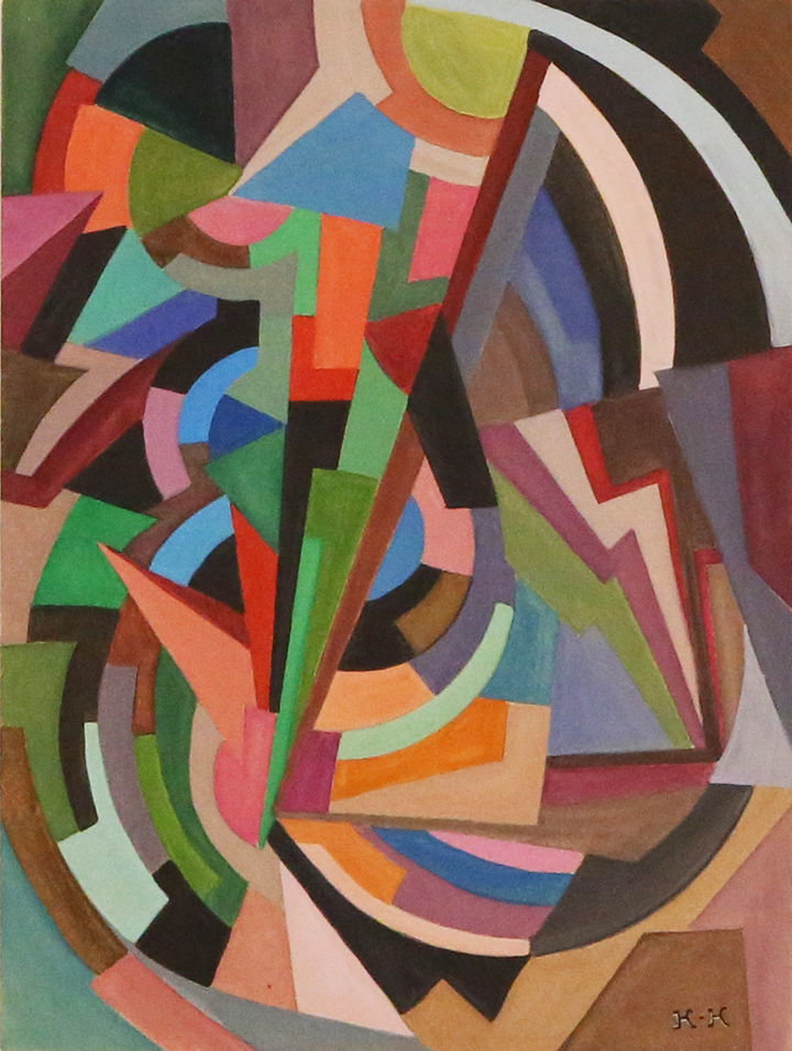 22 x 29.5 cm, Aquarellzeichnung, handsigniert, Kaleidoskopartige Farbekomposition